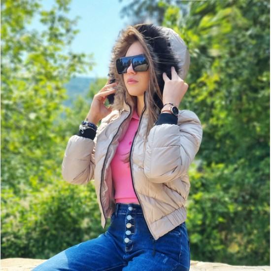 Дамско пухено яке с качулка, City Angels Jeans, Бежово, 6812